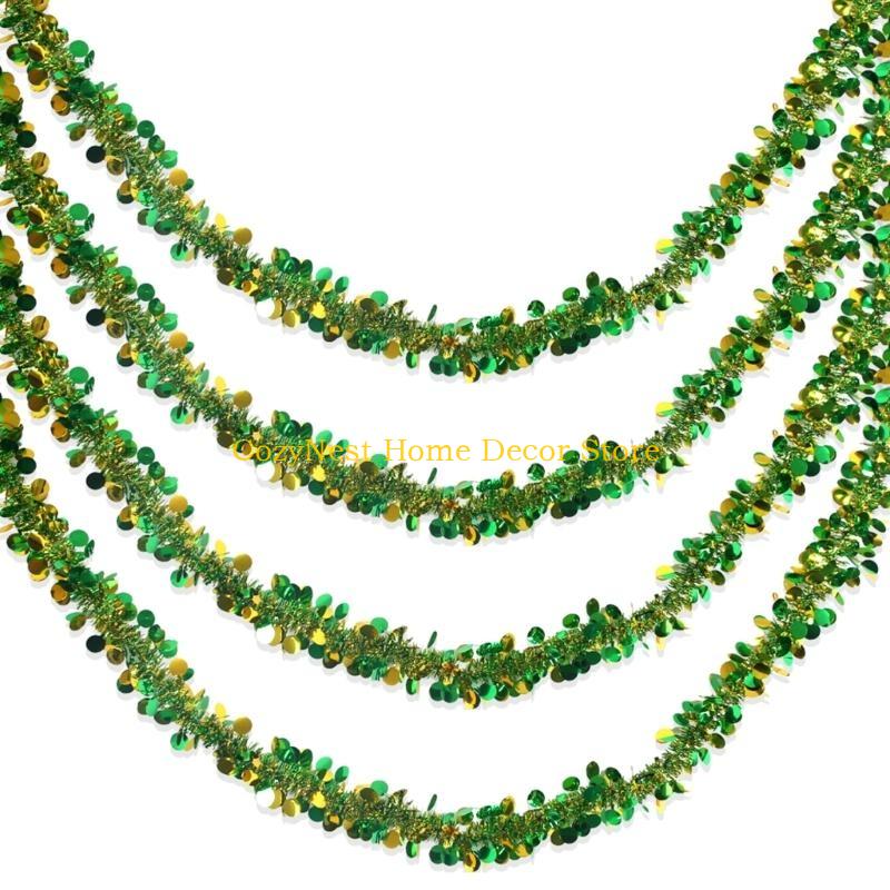 92MF 4Pcs Irish Festival Tinsel Twist 6.5ft Each Artifical Vine for Christmas Tree Decoration Holiday Wedding Birthday Party