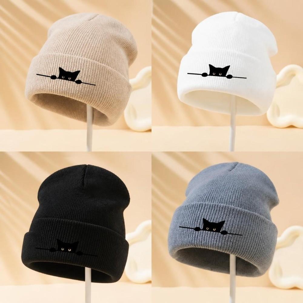 Cartoon Cat Printed Warm Hat Windproof Pullover Cap High Quality Knitted Beanie Hat Outdoor