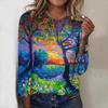Oberteile für Frühling & Herbst Bergbaumdruck Rundhals Langarm T-Shirt Herbst Lässig Slim Pullover Damen Langarm Oberteil