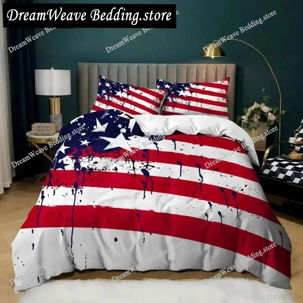 3D Print National Flag Duvet Cover Set King Size American Flag Bedding Set for Teens Adults Microfiber Single Double Quilt Cover