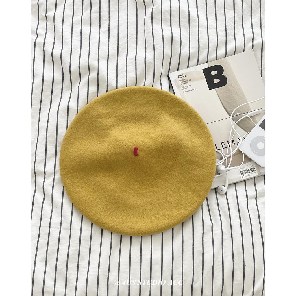 Woolen Beret Hat for Women Autumn and Winter Temperament Retro British Style Painter Hat Contrasting Color Small Chirp Pumpkin Hat Small Face