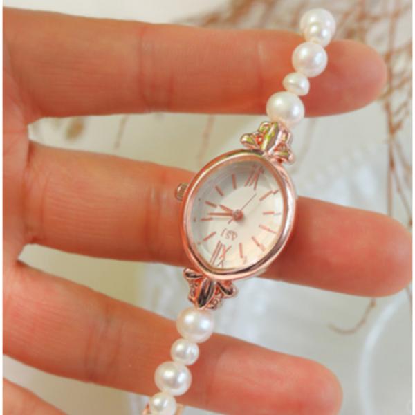 AKIPANDA Pearl Bracelet Women's Rose Gold Pearl Waterproof Wristwatch