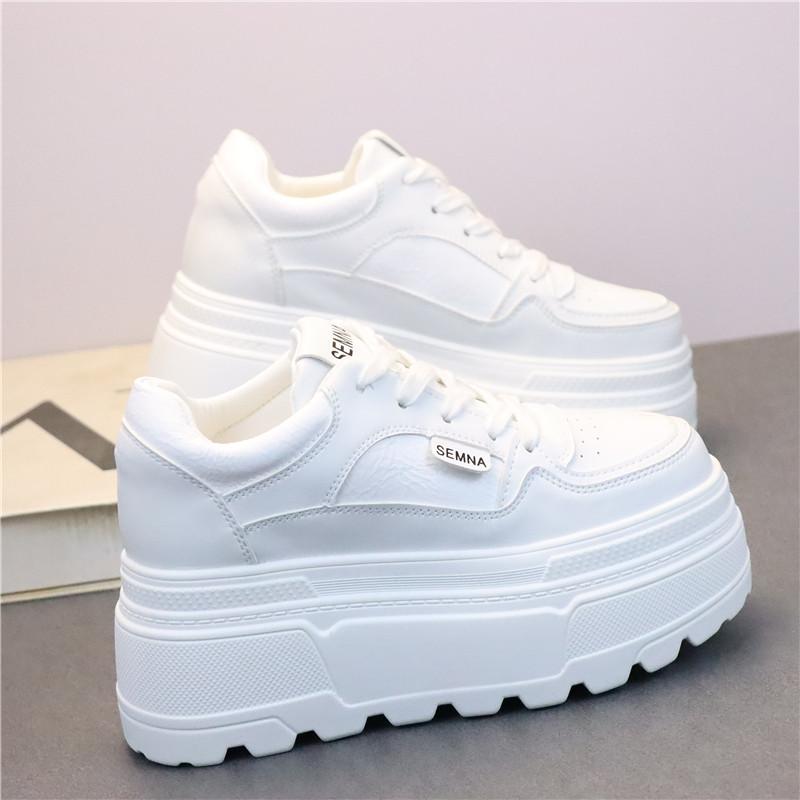 Fashion 8CM Leather Mesh Platform Shoes Wedge Sneakers for Women Hidden Heel Increased Shoes Spring Autumn Sneakers Female