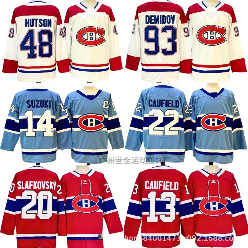 Mens Vintage Ice Hockey Jersey With Embroidered Number 14 Suzuki Caufield NHL Style Cotton Blend Team Uniform