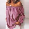Women Blouse Pleated Off Shoulder Autumn Winter Solid Color Long Sleeve Top for Party