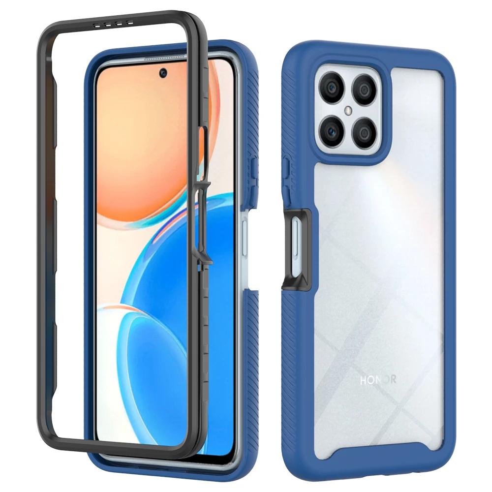 Heavy Duty Armor Shockproof Phone Case For Honor X8 X8a X6 4G 70 Lite Soft TPU Frame Hard Plastic Transparent Acrylic Back Cover