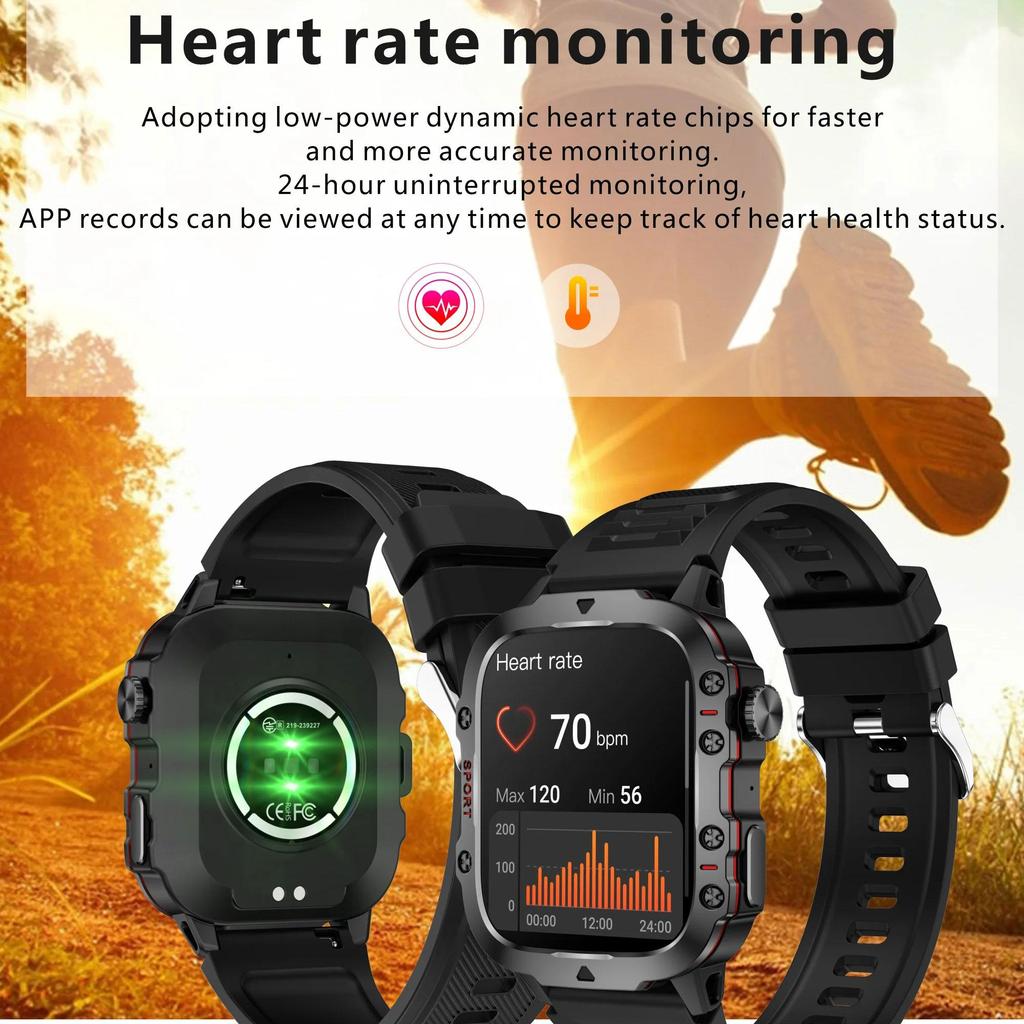 2024 Outdoor Military 3ATM Waterproof Smart Watch Men 420mAh Battery Heart Rate Sports Fitness Watches Bluetooth Call Smartwatch