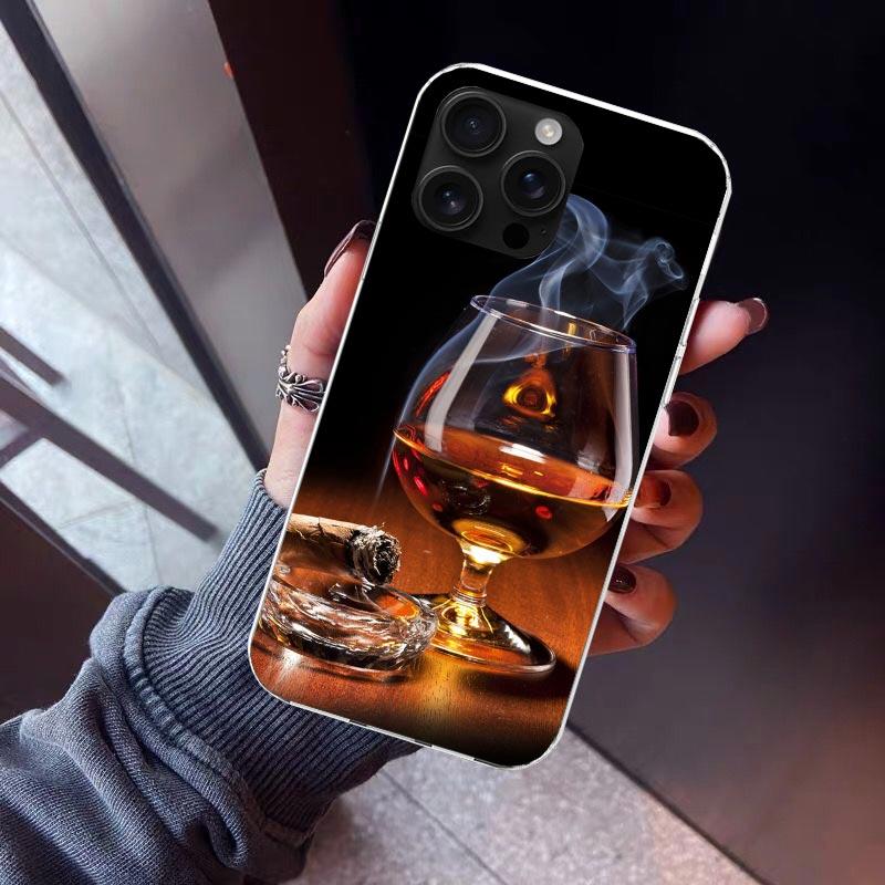 

Cigar Whiskey Ice Drink Phone Case For iPhone 17 Air 16 15 Pro Max 14 Plus 13 Mini 12 11 Cover 7 8 SE Silicone Shell Print Funda iPhone 16