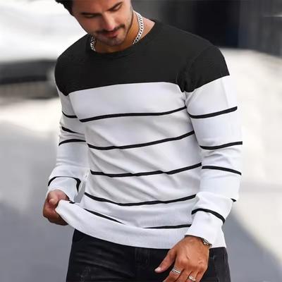 2025 New Round Neck Men's Striped Casual Spring and Autumn Men's Long-sleeved T-shirt