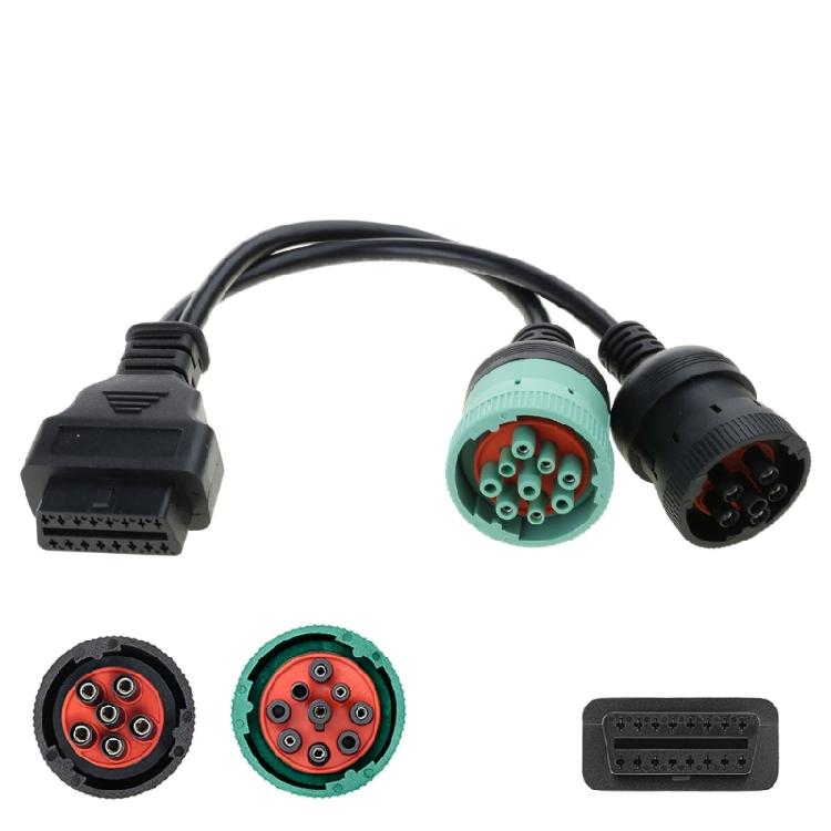 9+6pin to 16Pin Y Cable for Truck Adapter OBD J1939 J1708 J1587 Vehicles Diagnostic Adapter Converter Cable