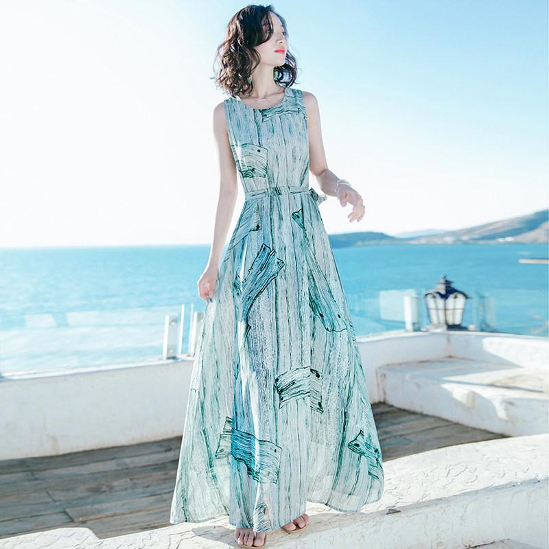 

Лето 2025 года, новое красное пляжное платье в стиле бохо с цветочным принтом для женщин – облегающее длинное платье макси с поясом для отдыха на море, повседневный стиль бохо-шик M зелёный