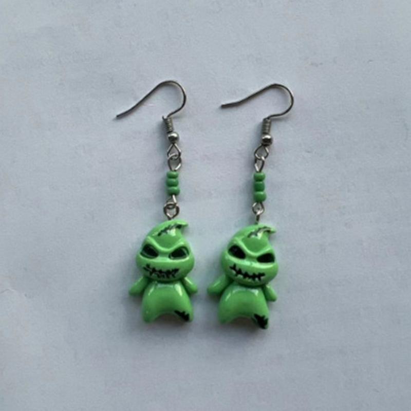 Spooky Green Spirit Earrings Small Dangle Drop Ear Rings Cute Halloween Themed Ears Pendant Accessories Jewelry Gift