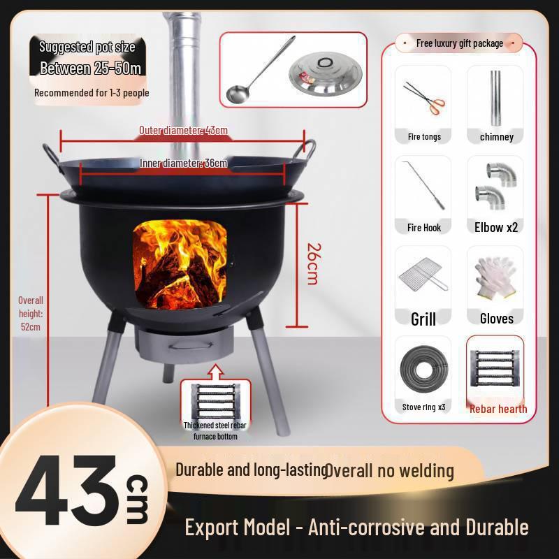 Portable Outdoor Wood-Burning Stove with Large Pot Stand