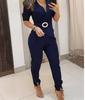 Solid Color Puff Sleeve Jumpsuit with Long Pants