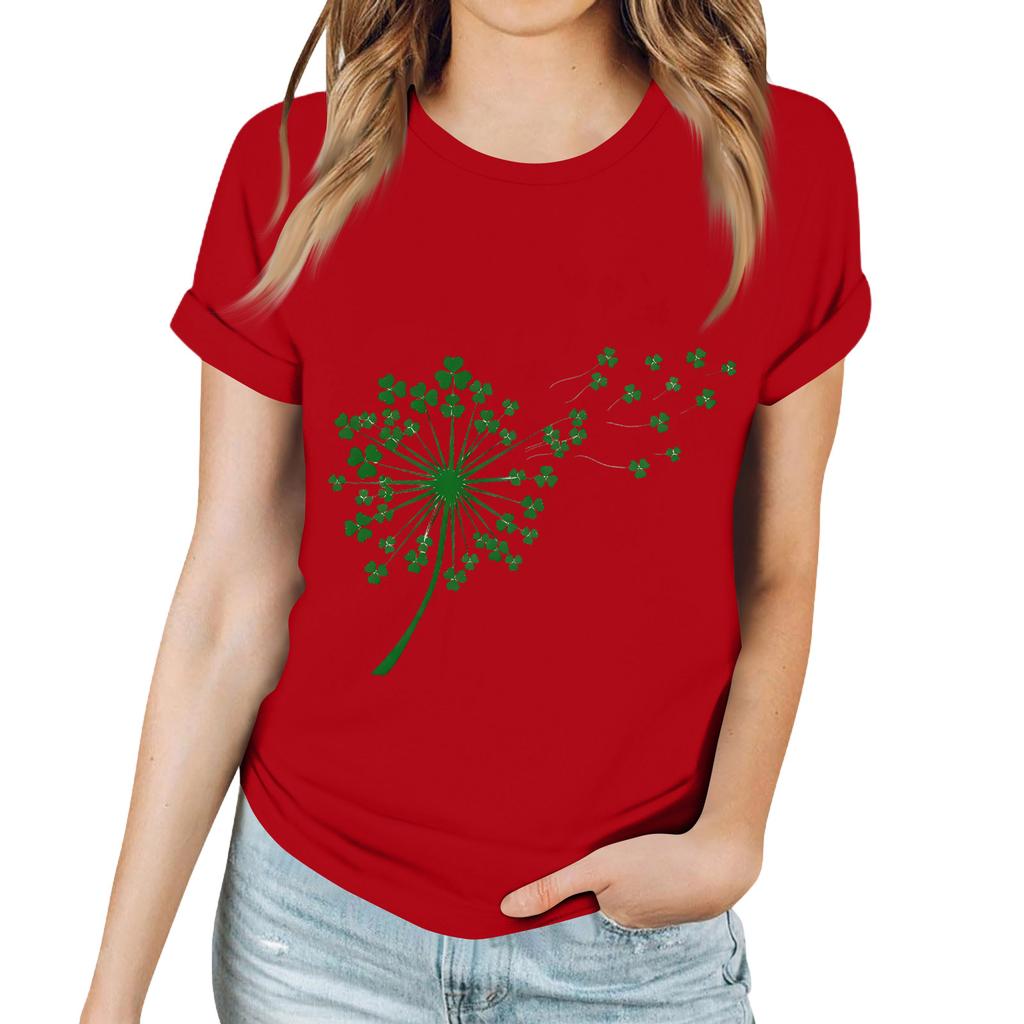 T-shirt décontracté pour femme avec imprimé Saint-Patrick, col rond, pull, manches courtes
