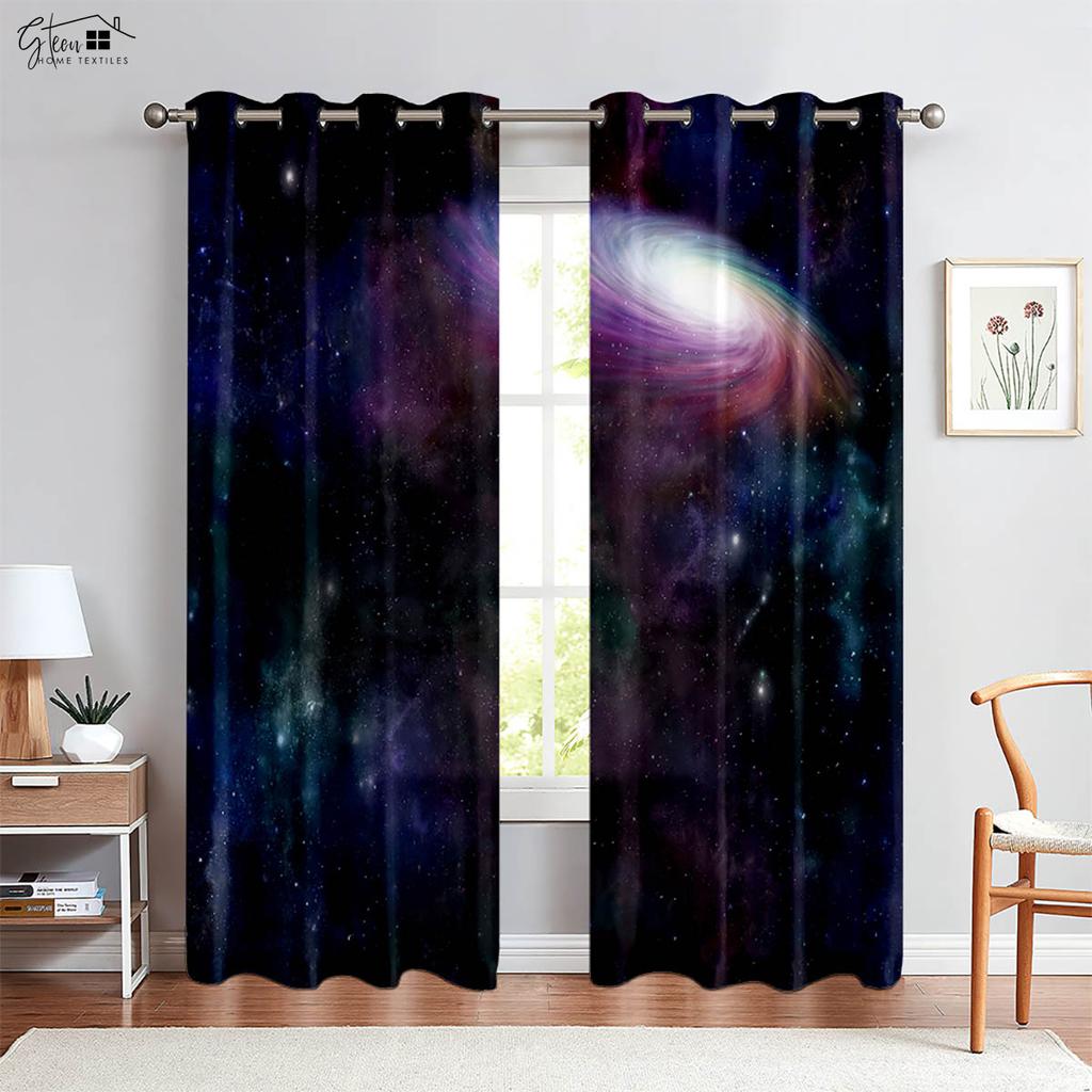 Cosmic Starry Sky Curtains Milky Way Meteor Starry Sky Sunset Dreamy Colorful Bedroom Living Room Children's Room Curtains 2PCS