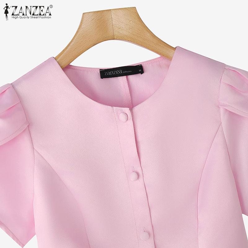 ZANZEA Dámská letní ležérní halenka s kulatým výstřihem a krátkým rukávem