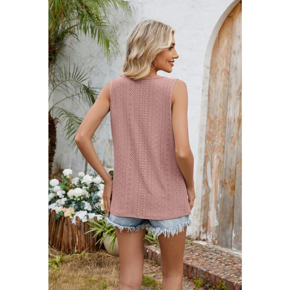 Sommer Neu Mehrfarbig Rundhals Ausgehöhlt Plissiert Weste Ärmellos T-Shirt Top für Damen