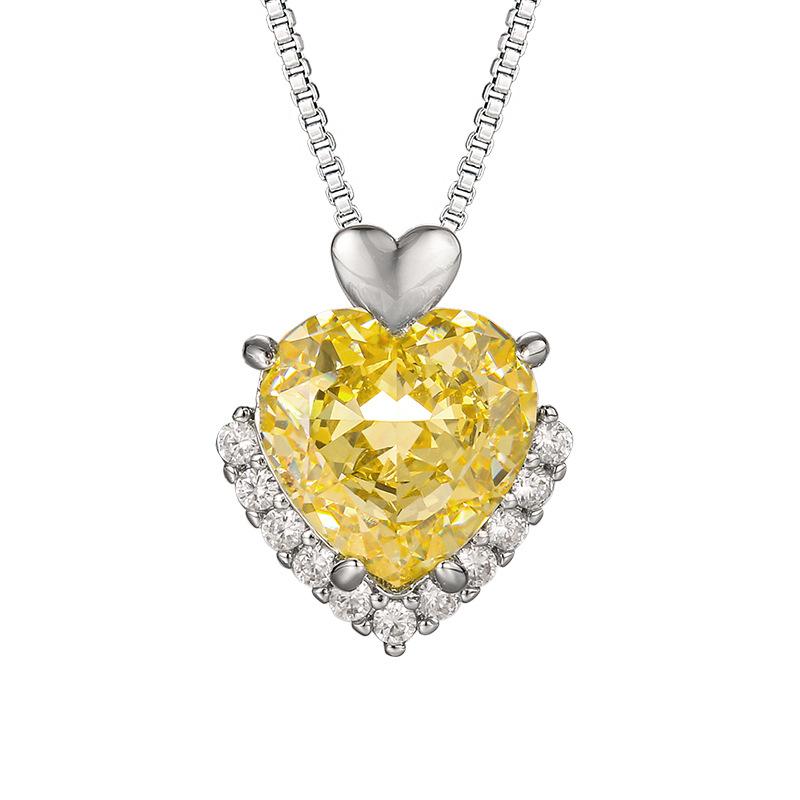 Jewelry Set Heart Shaped High Carbon Ice Flower Cutting Fashion Light Luxury Color Treasure Ring Earnail Necklace