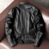 Men Genuine Leather Jacket Korean Slim Fit Biker Coat Real Cowhide Short Stand Collar Youth Fashion
