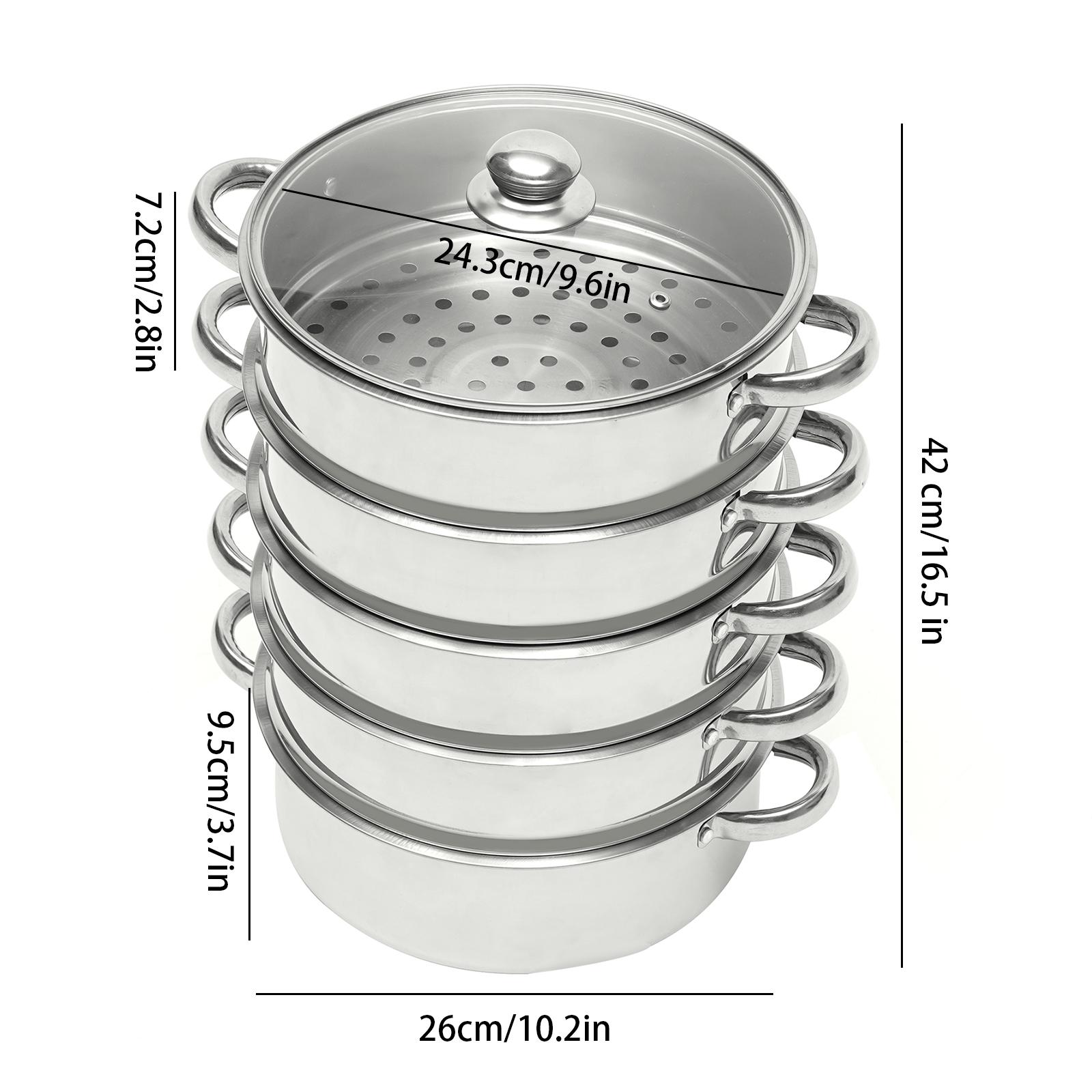

5-ярусная пароварка из нержавеющей стали 26 см Кастрюля-пароварка для мяса и овощей Кухонная посуда с крышкой для приготовления на пару кукурузы, пельменей, булочек GERMANY