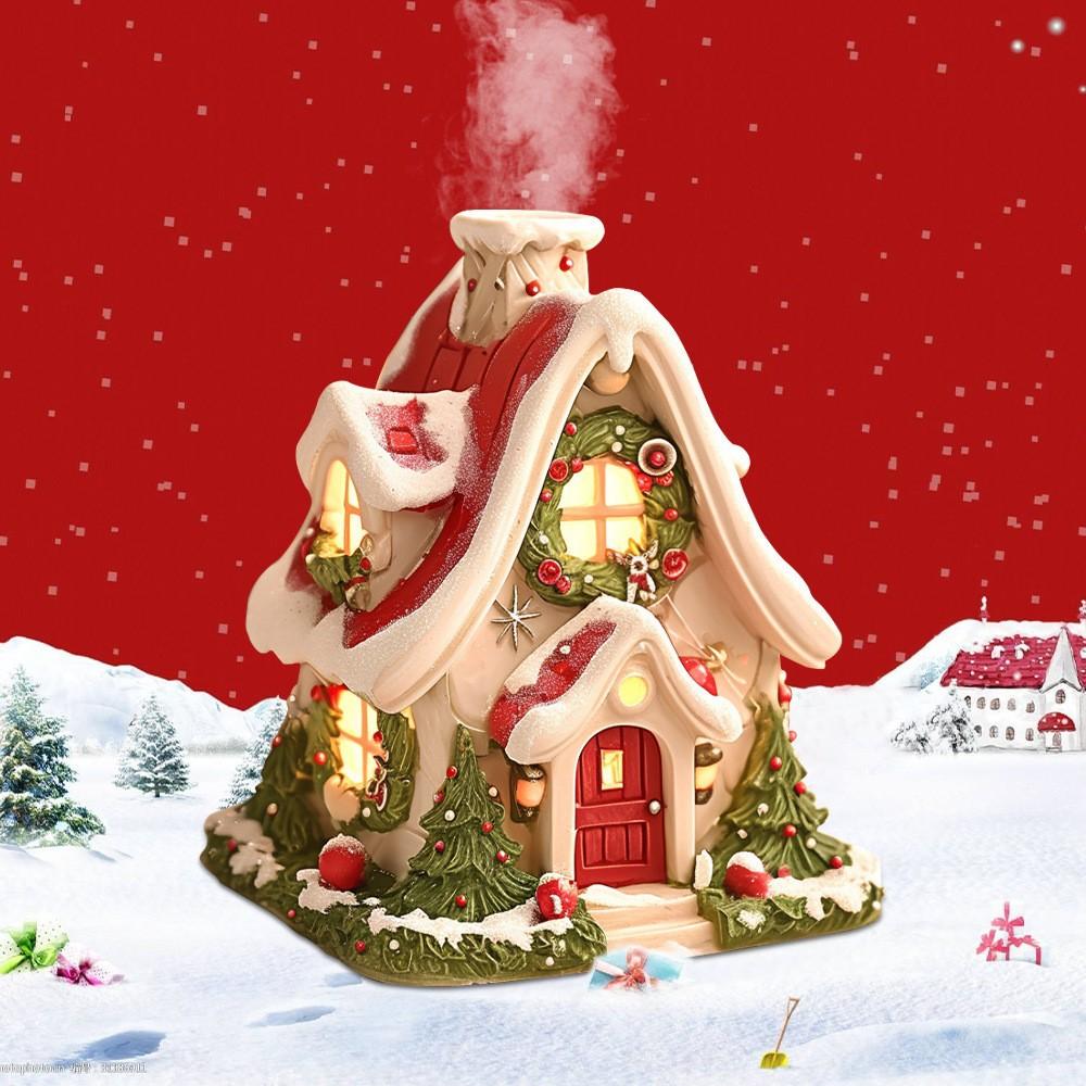 Creative Resin Night Light Snowy House Decorative Ornaments For Home Decor Christmas Tabletop Accents Unique Resin Art Holiday Decoration
