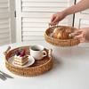 1Pcs Breakfast Bread Food Storage Tray Round Shape Plastic Rattan Threads Basket