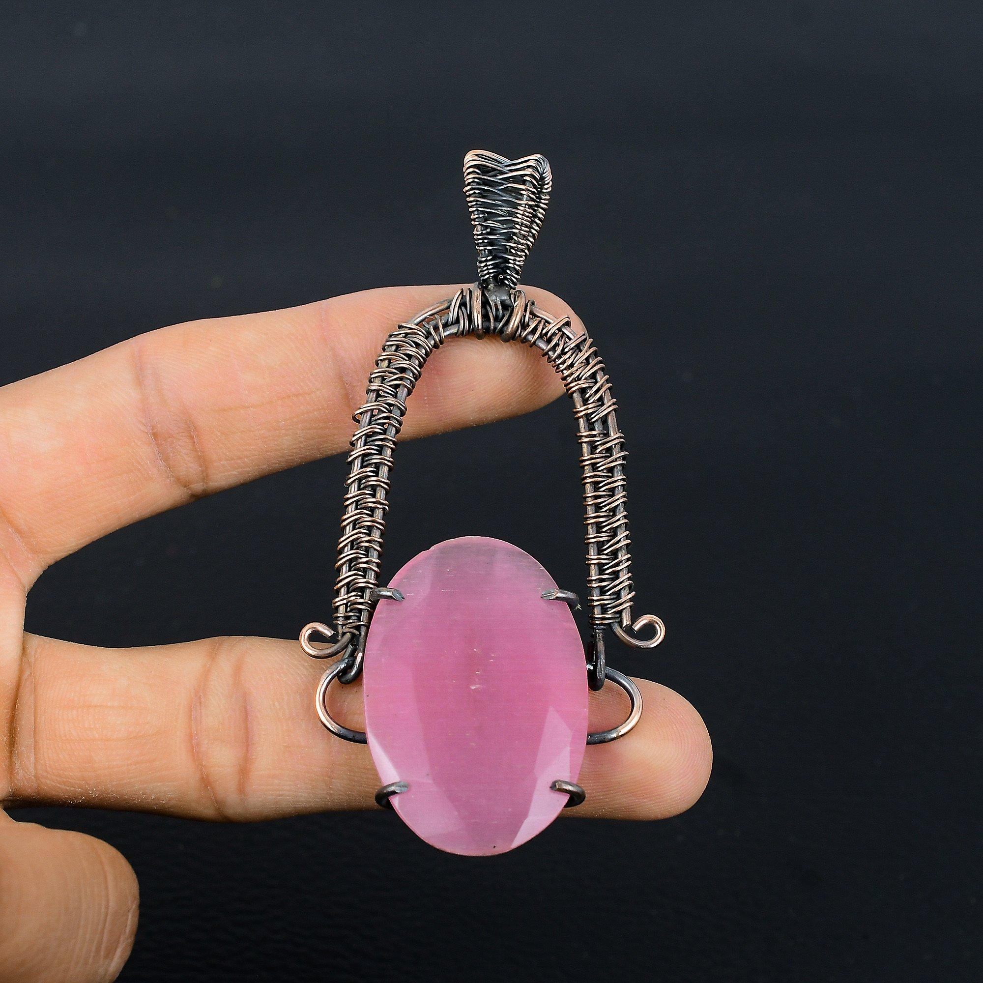 

Monalisa Pendant, 999 Copper Wire Wrapped Pendant Handmade Gemstone Jewelry, Gifts For Wife Brand New Pendant 2.55 Inches