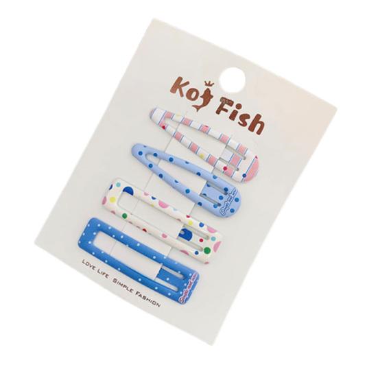 4Pcs Girl Hairpin Plaid Dot Printing Water Drop BB Clip Sweet Girly Style Strong Grip Bang Hair Pins Hair Accessory C