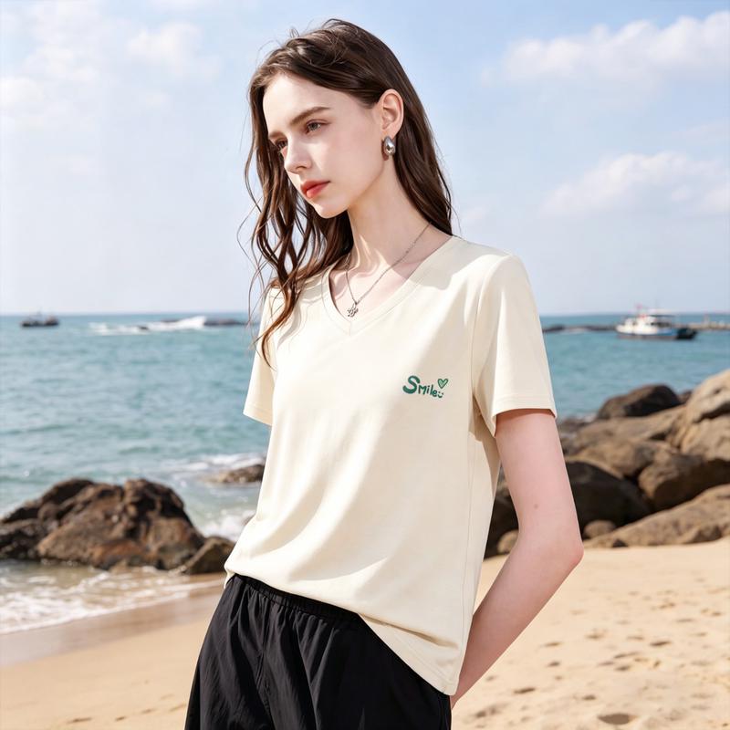 Xuezhongfei Women s V-Neck Short Sleeve T-Shirt S