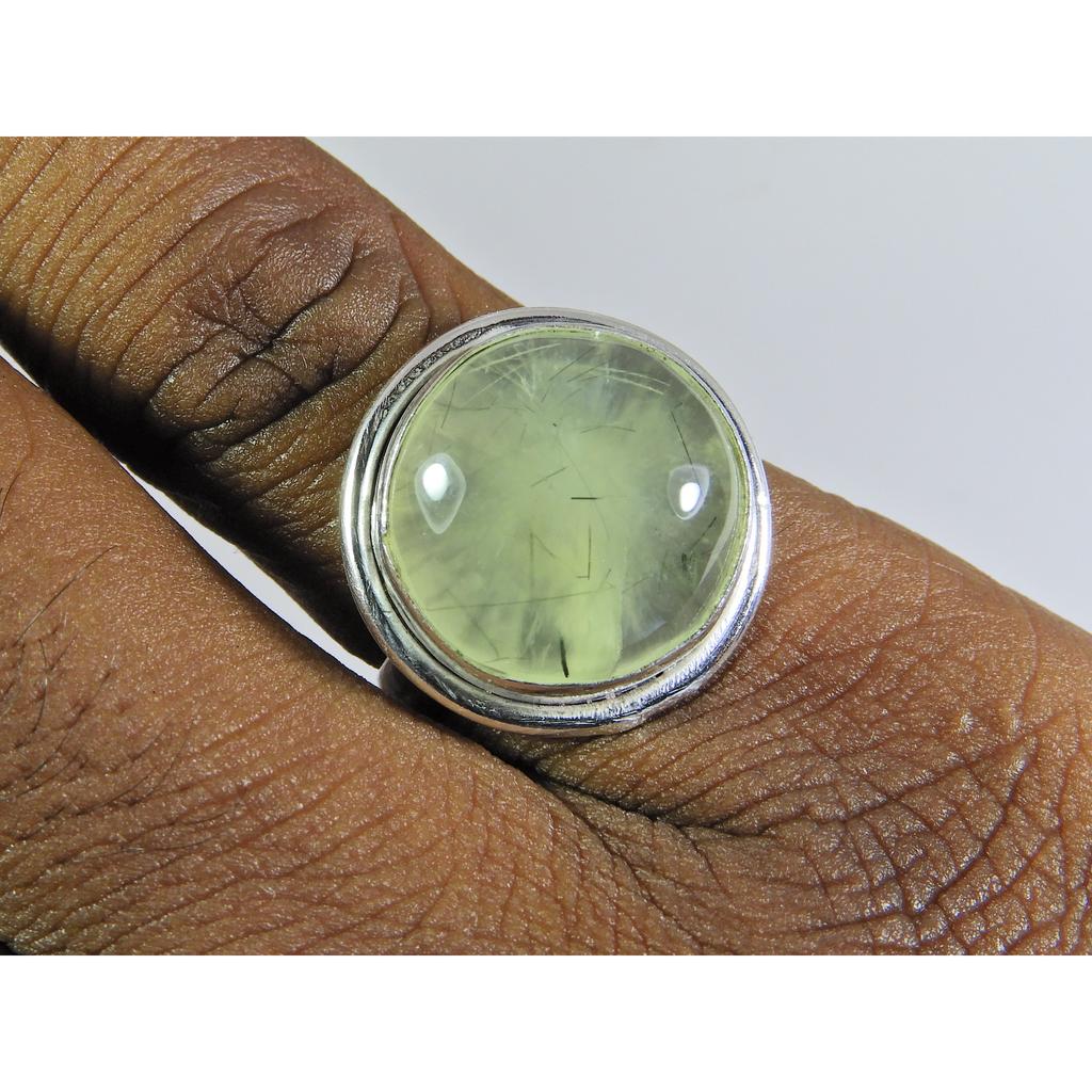Natural Prehnite 925 Solid Sterling Silver Ring Size US-7.5 PG-110