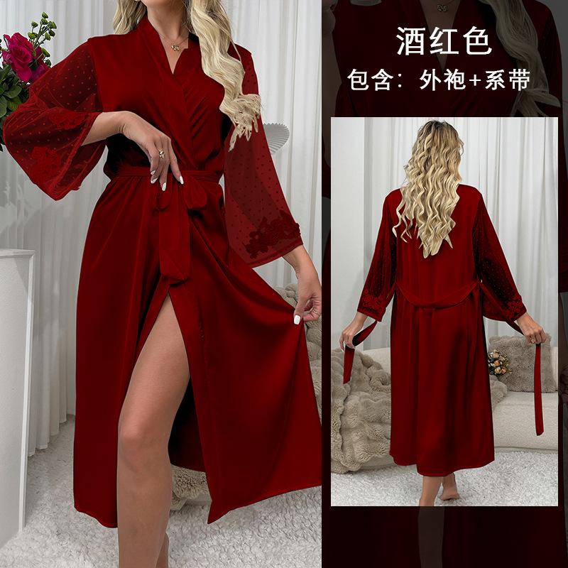 

Сексуальная имитация шелка весна-лето пижама атласная свадебная ночная рубашка кружево удлиненное утреннее платье L