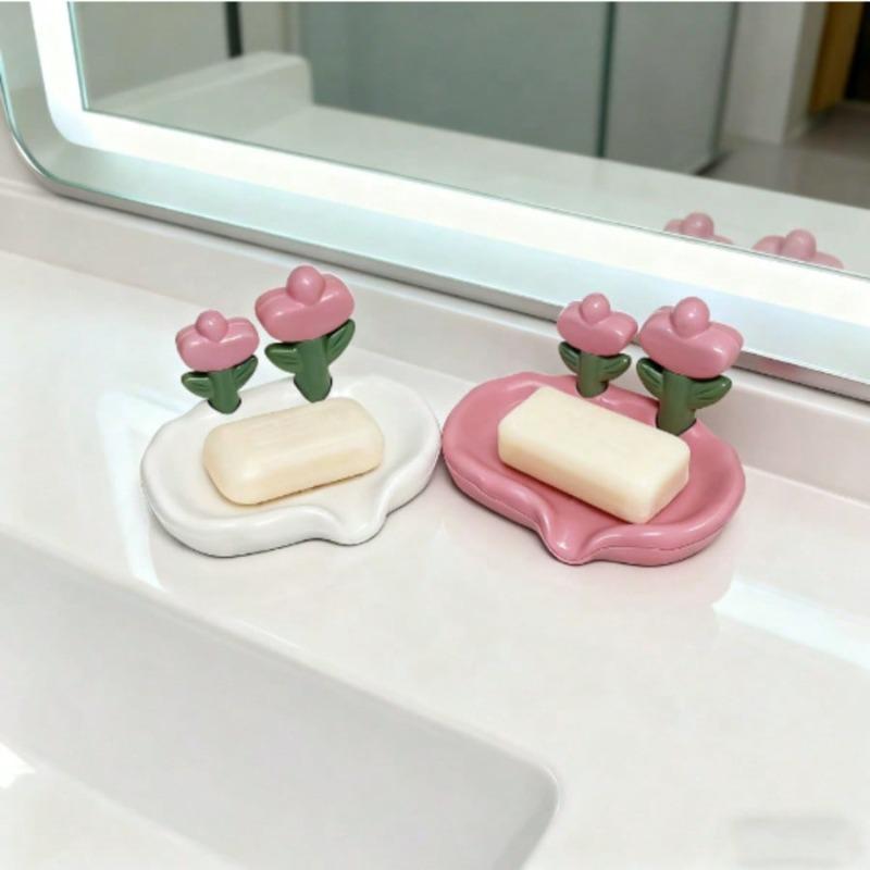 1pc Floral Self-Draining Soap Dish - Durable, Hygienic Bathroom Accessory For Home Decor
