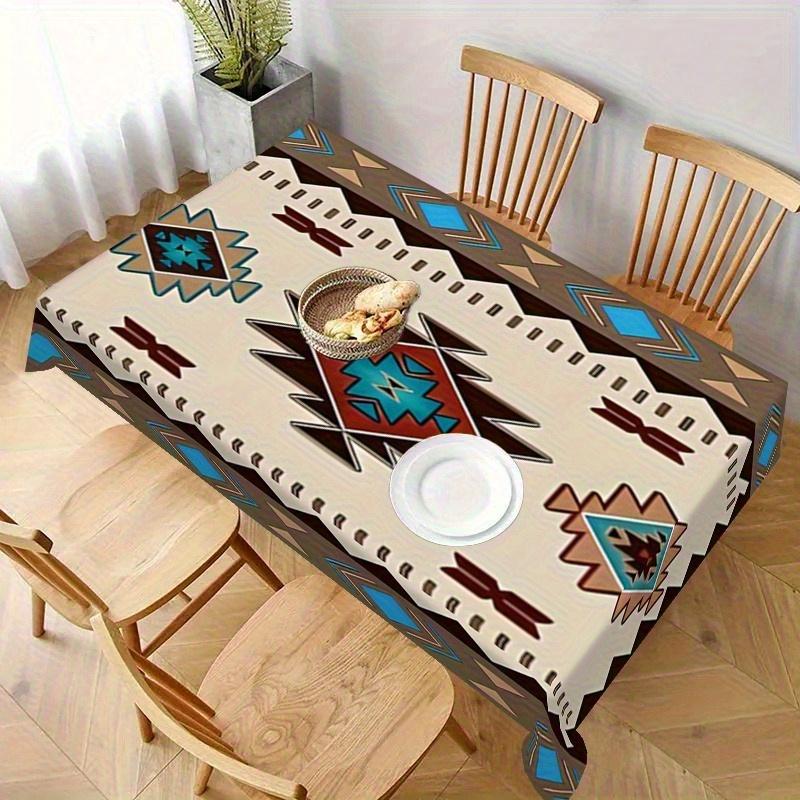 Tablecloth 1pc - Geometric Pattern Square Tablecloth, with a rural tribal design, made of woven polyester material.zyc