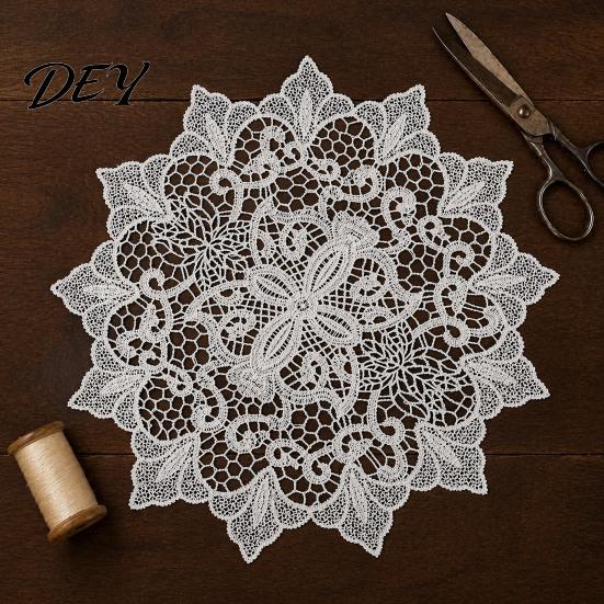 Vintage Lace Table Mats Round White Doily, Retro Placemat, Embroidered Mat, Wedding Centerpiece Elegant Doilies for Bridal Shower Dining Decor Coffee