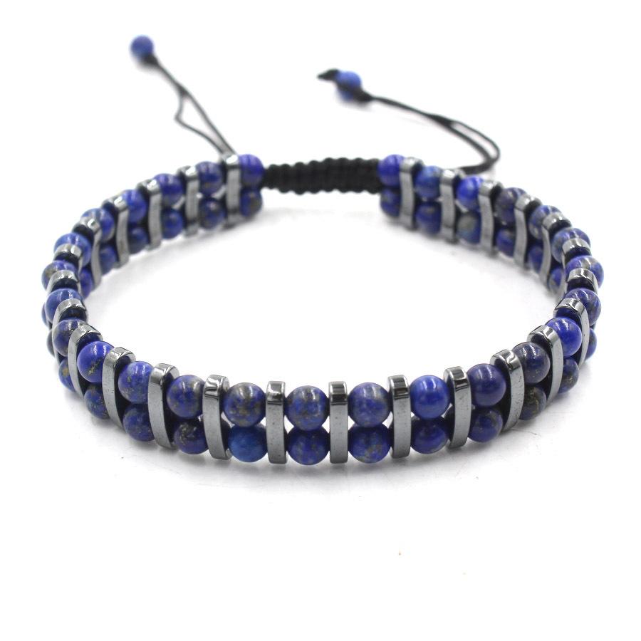 1Pcs Natural Tiger Eye Stone Hematite Adjustable Bracelet Double Hand-Woven Rows Of Beads Bracelet Men's Friendship Bracelet Jewelry