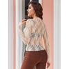 Women's Mesh Top Long Sleeve Mock Neck Sheer Blouse See Through Floral Lace Tops