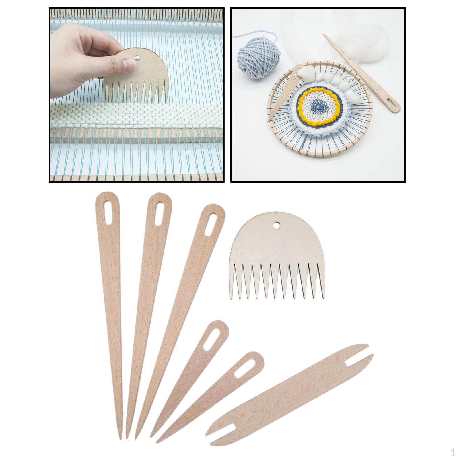 7 Piece Wood Hand Loom Set, Tapestry Knitting Big Eye Needle Tools, Weaving Comb for DIY 2