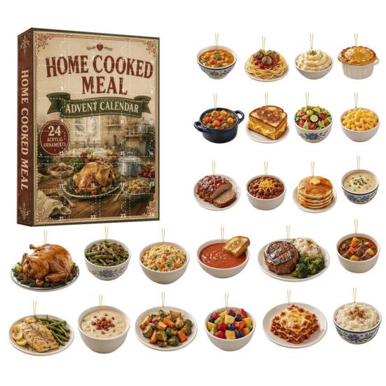 Fun Holiday Ritual Gift Grab Some Lunch Advent Calendar, 24 Days 2D Acrylic Food Seasonal Home Decor Ornaments Christmas Countdown Calendar for Tree,