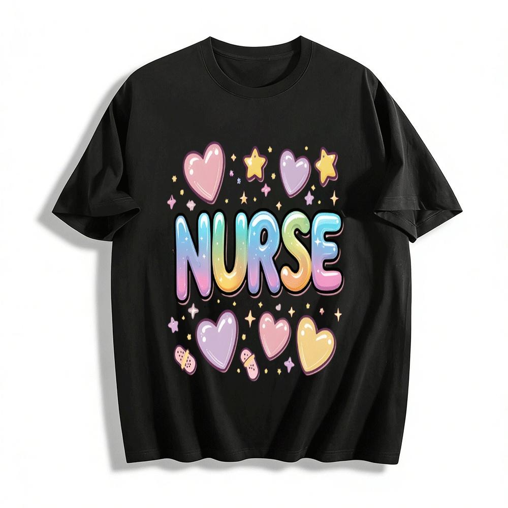 Gradient Heart Nurse Themed Casual T-Shirt Pure cotton T-shirt XXS