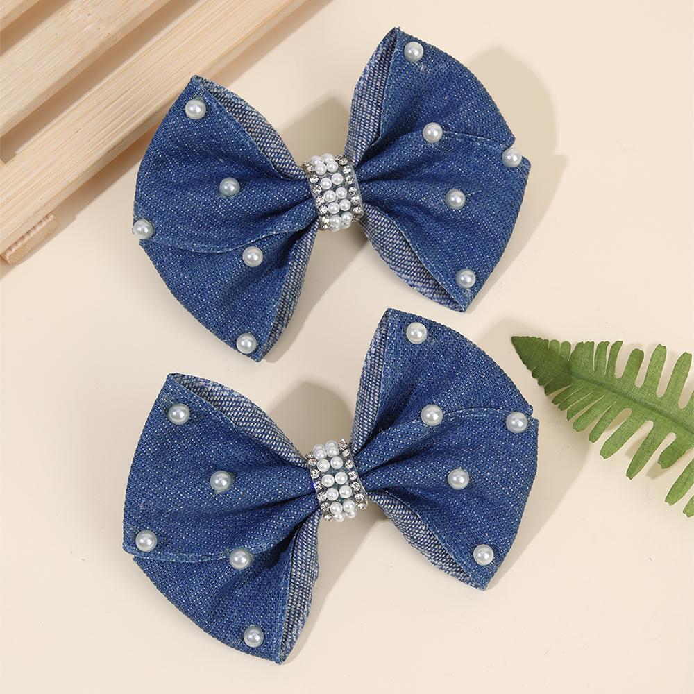 2 Stück Denim Schleifen Haarspangen Schick Elegant Vintage Perle Boho Haarnadel Für Mädchen Frauen Kinder y2k Tägliche Haaraccessoires Geschenk Ornament