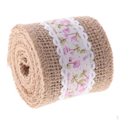 Vintage Hessian Ribbon Jute Tape with Printed Flower DIY Craft 2m Pink