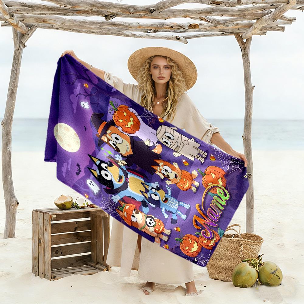 Halloween Bluebird Party Customize Text Beach Towel Quick-Dry Soft Microfiber Perfect for Traveling Yoga Camping and Swimming