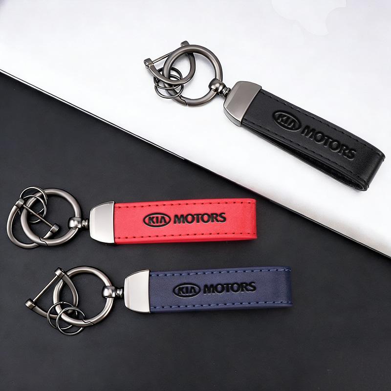 JCRZ5 Leather Car Styling Keychain Pendant Keyring Accessory For KIA KN Forte Sportage EV9 Stonic K2 K5 Ceed Proceed GT Line Soul Flip