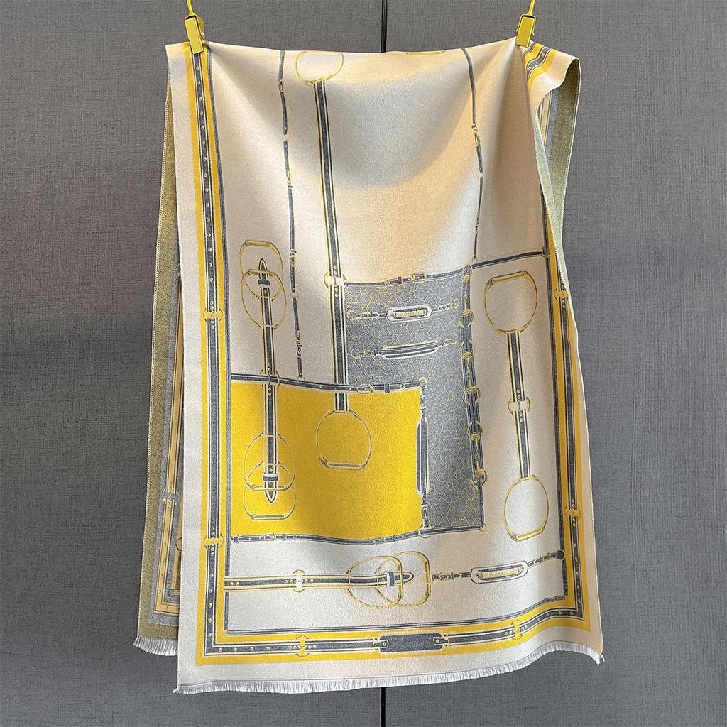 Orange Geometric Pattern Imitation Cashmere Scarf & Shawl – Versatile, Warm, Autumn/Winter Wear