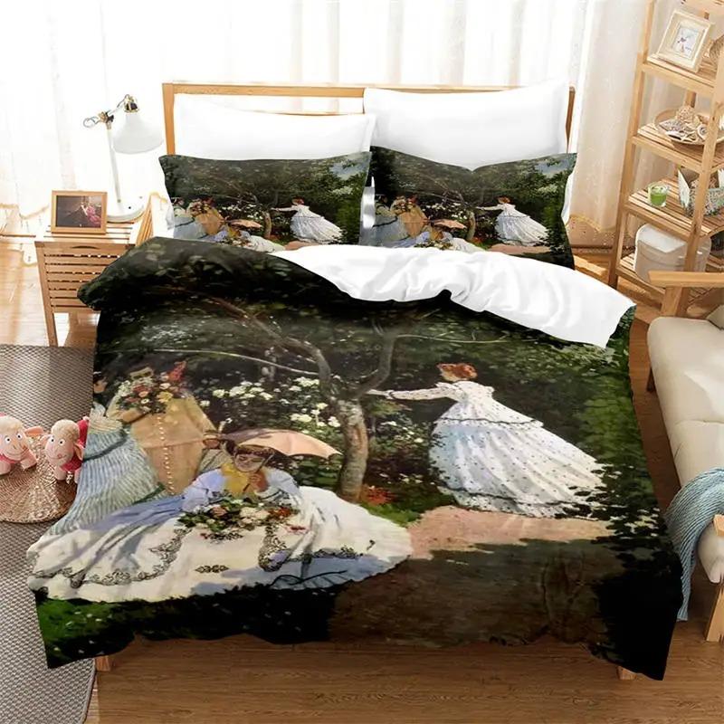3D Artistic Bedding Set King Monet Van Gogh Style Sky Oil Painting Pattern Printed Duvet Cover With Pillowcases Hot Sale 3PCS