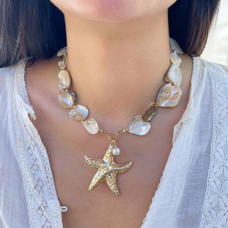 Fashion Ins Style Pearl Shell Starfish Necklace New Arrival Fashion All-Match Classy Exquisite Necklace Jewelry Female Accessories Seashell Starfish Necklace