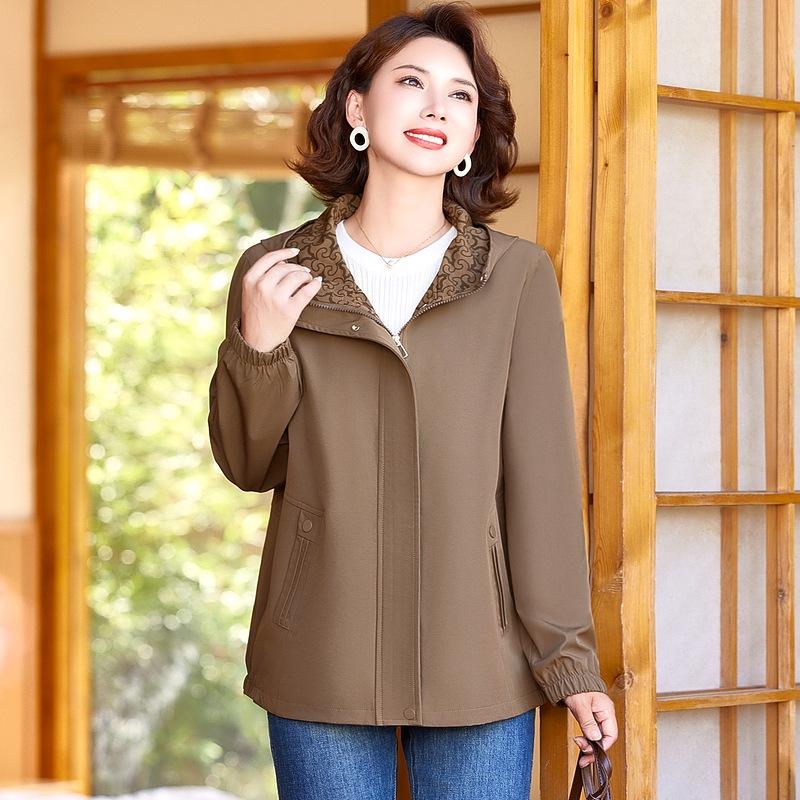 Mother s Wear 2026 Spring/Autumn Hooded Jacket for Women - Middle-aged & Elderly, Loose Stylish Top 5XL хаки