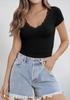 Womens Y2K Lace V Neck T Shirt Short Sleeve Slim Fit Going Out Top