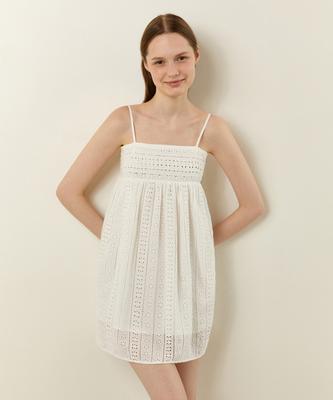 LADY VOLUME Floral Lace Mini Dress_White